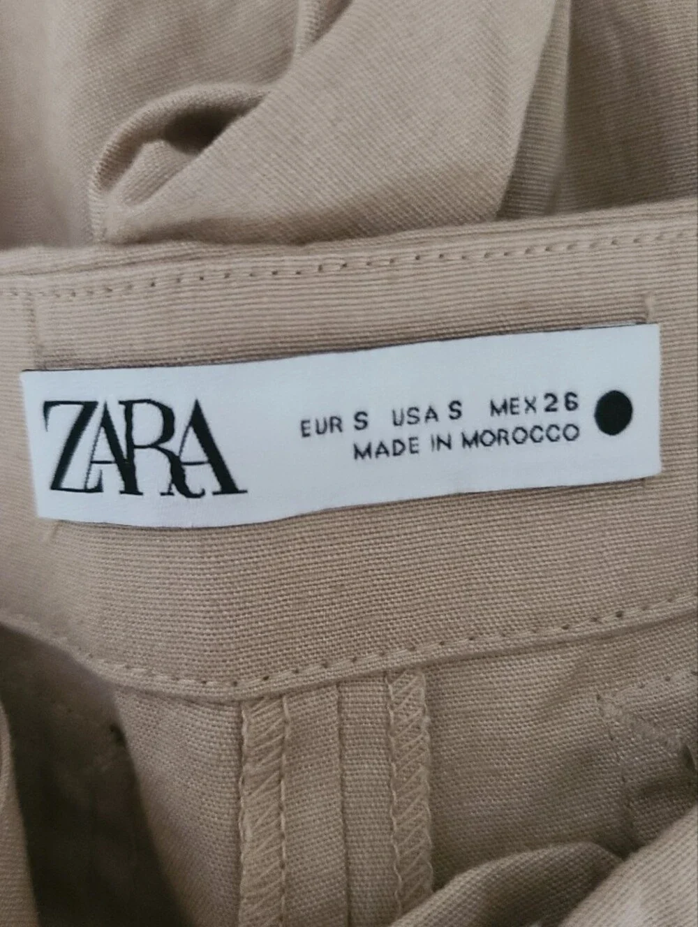 Zara Sz S Beige Exposed Zipper Pockets Wide Leg Casual Linen Blend Neutral Pant